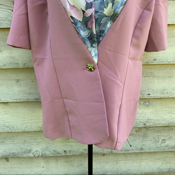 True Vintage 60s Mauve Floral Collared Short Puff Sleeve Button Down Suit Blouse - Picture 10 of 16